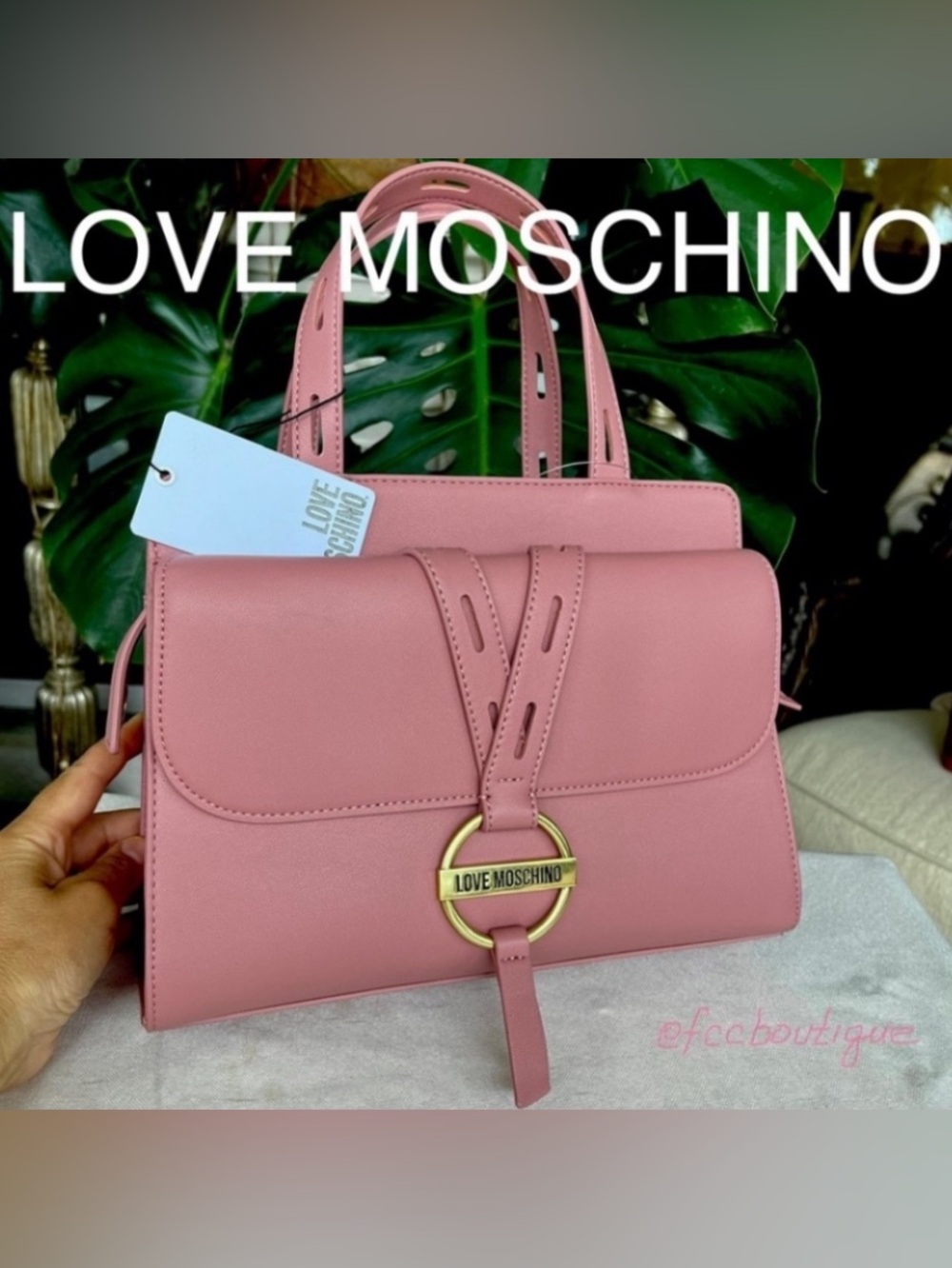 LOVE MOSCHINO top handle satchel crossbody bag blush pink